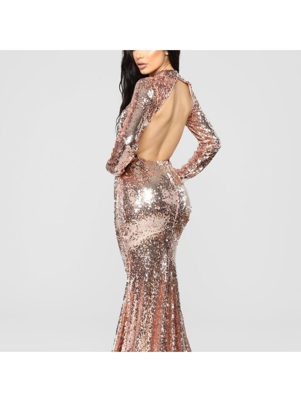 Fashion Nova Sequin Open Back Mermaid Dress
